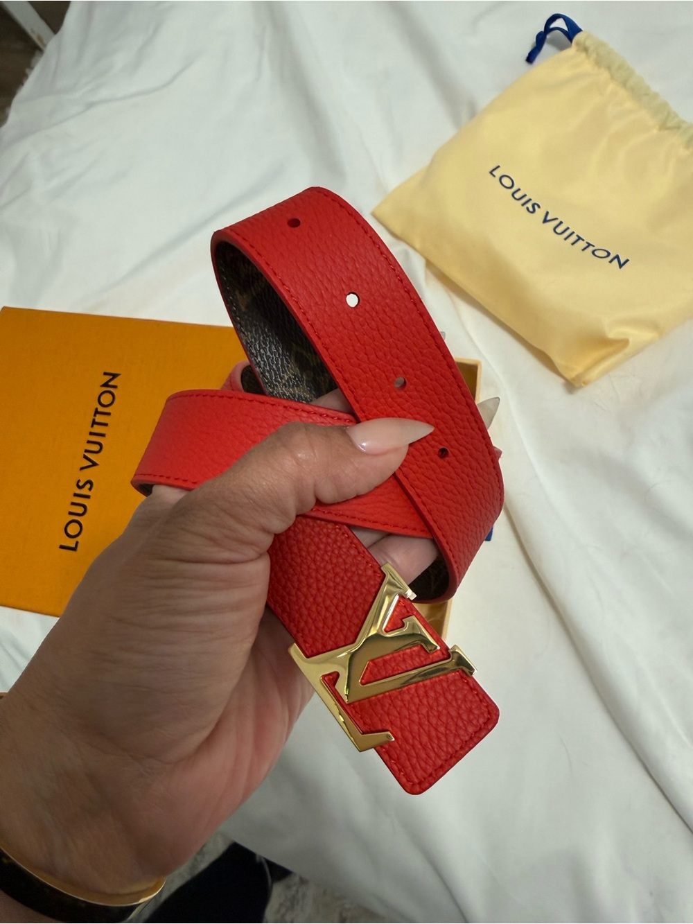 Louis Vuitton Red Leather Belt with Gold LV Buckle - Picture 3 of 7